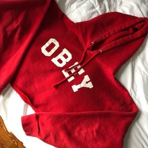 Red Obey cropped hoodie